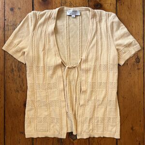 St John Collection Open Front Cardigan Sweater; Womens 8; Textured; Beige Yellow